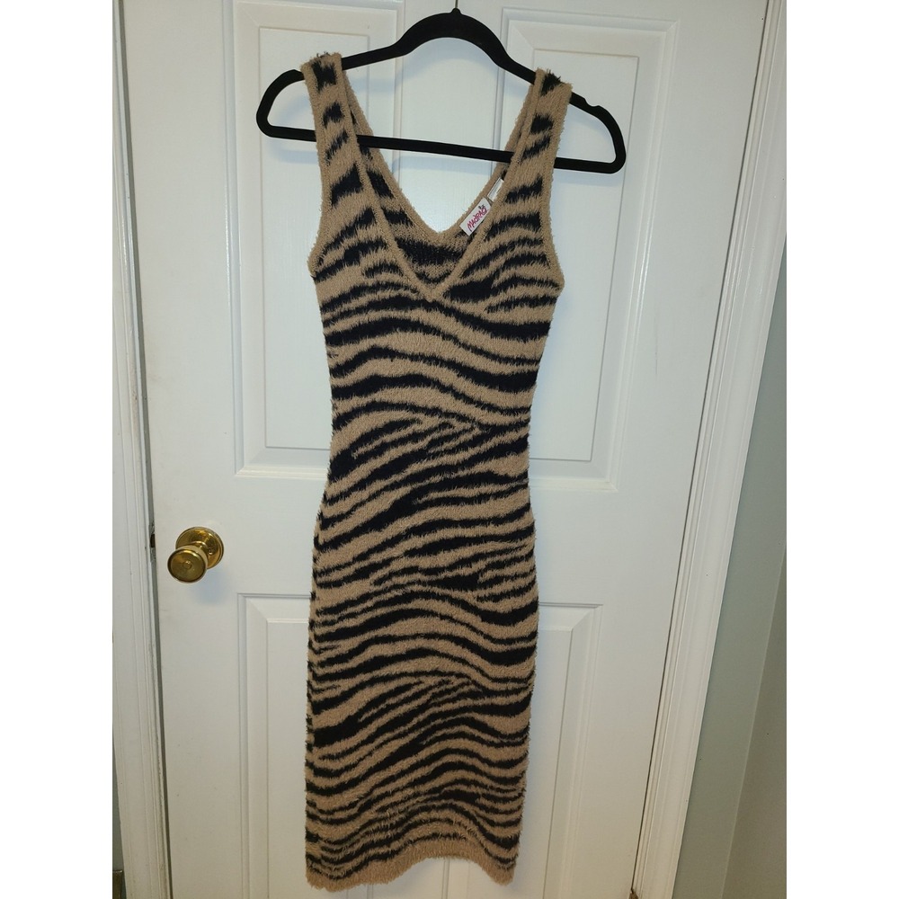 Madrag Sleeveless Fuzzy Knit Zebra Animal Print Bodycon Sweater Dress Sm - Picture 7 of 9